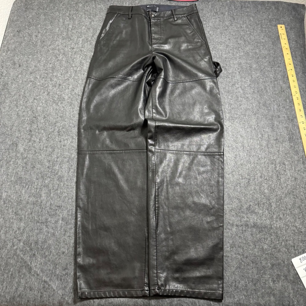 ASOS DESIGN Womens Black Faux Leather Carpenter Pants Wide Leg W28 L32
